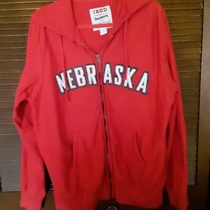 Izod collegiate zip up hooded sweatshirt.